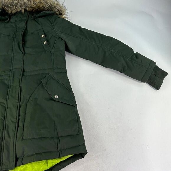 Sam Edelman Jinny Down Parka Jacket Size M Faux Fur Hooded Coat Olive Green - Picture 5 of 12